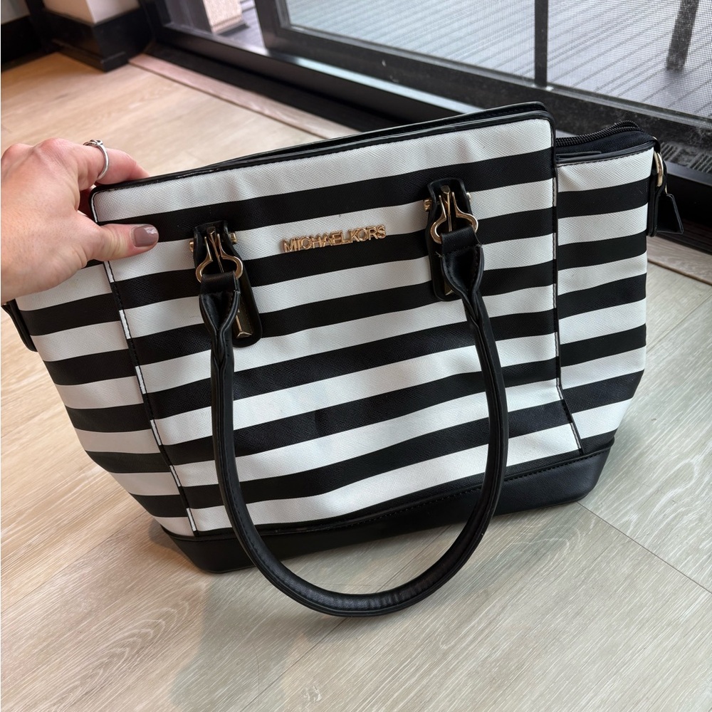 MICHAEL Michael Kors Black and White Striped Tote